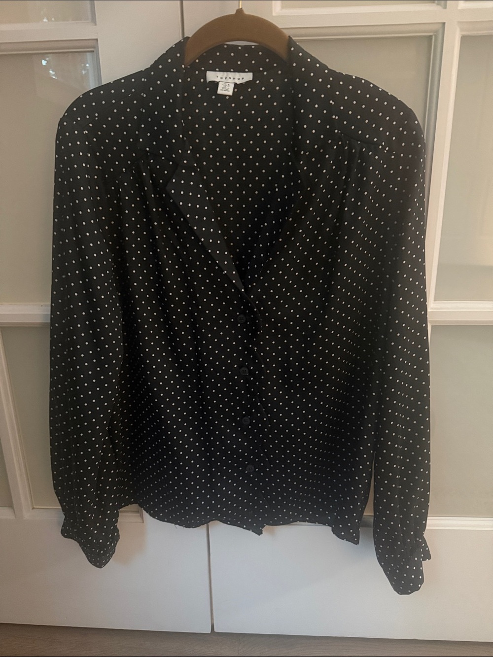 Black Polka Dot Button-Front Blouse